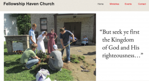 screenshot of church website with "But seek ye first the Kingdom of God" with image of several young people digging in the garden